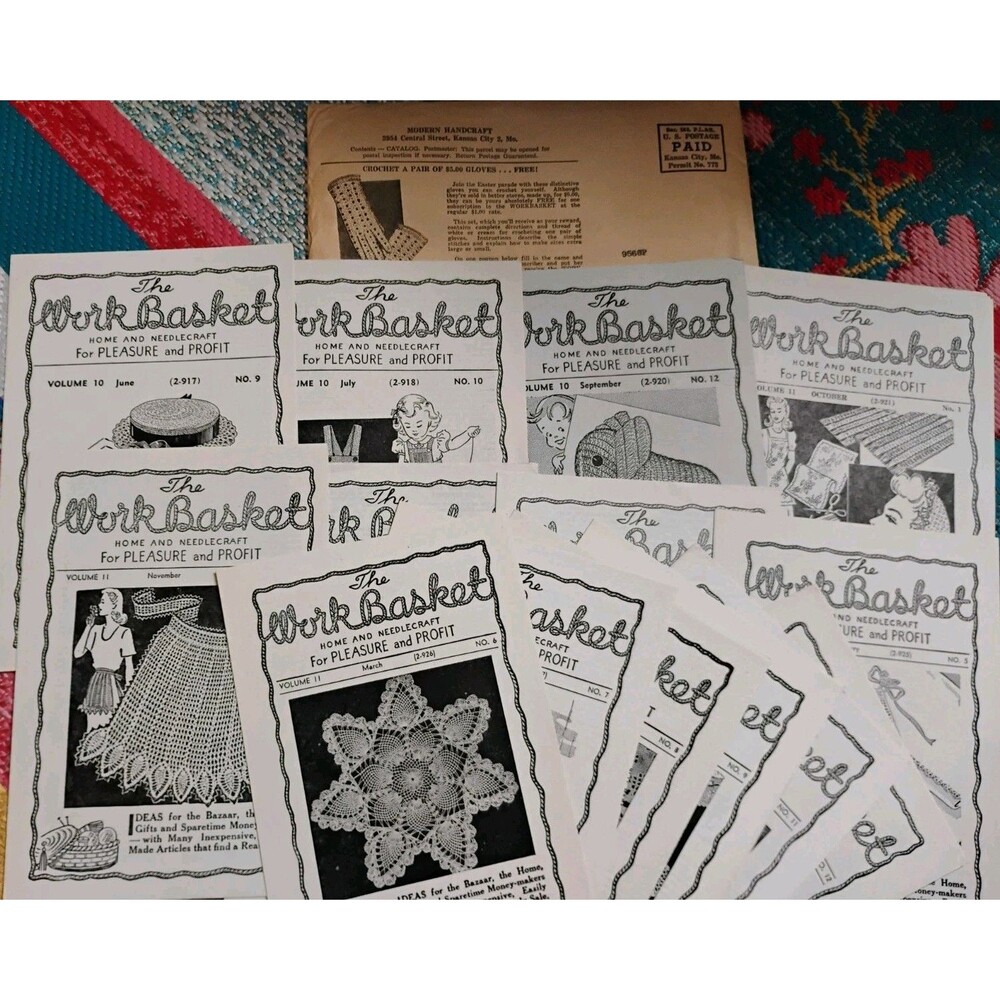 Vintage The WorkBasket Magazine Lot 14pc Vols 10 & 11 w/ Original Mail Envelope